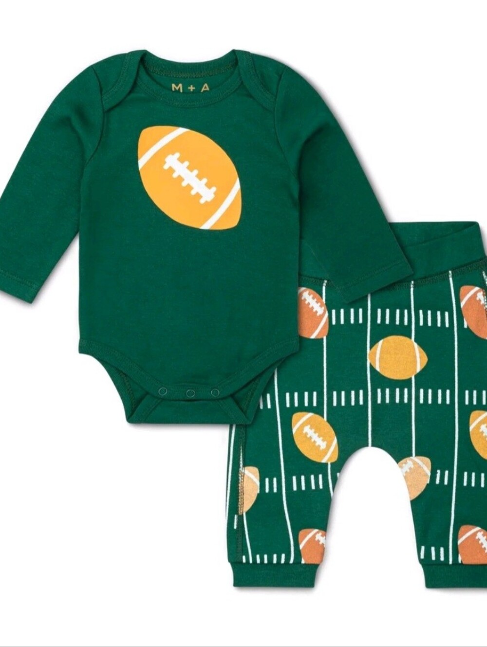 Organic Cotton Baby Football Bodysuit & Pants Set Green 18-24M Monica + Andy